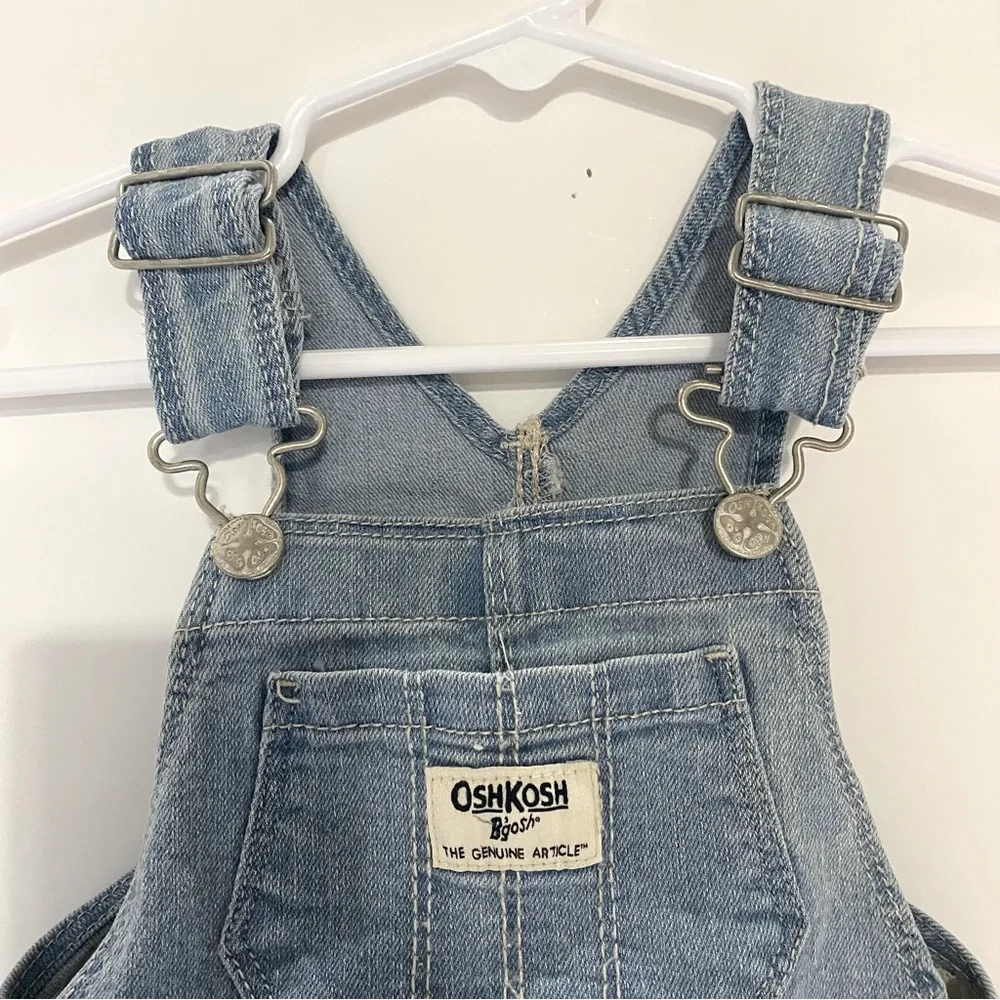 Oshkosh B'gosh Baby Girl 18M Denim Overall Jumper Dress White Eyelet Lace Skirt